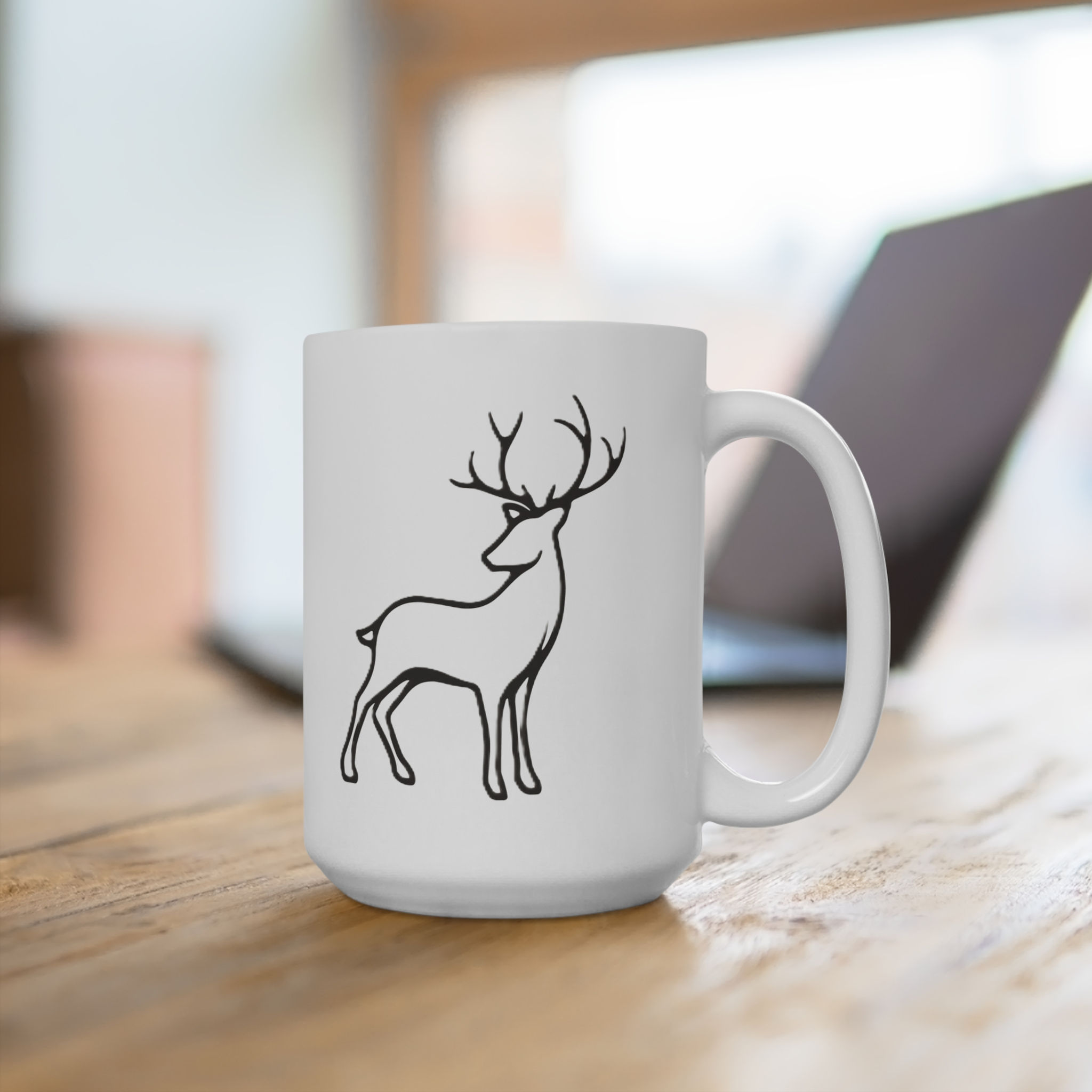 Minimalist Line Drawing Deer Mug, Large Latte Cup, Hot Chocolate Mug, Woodland