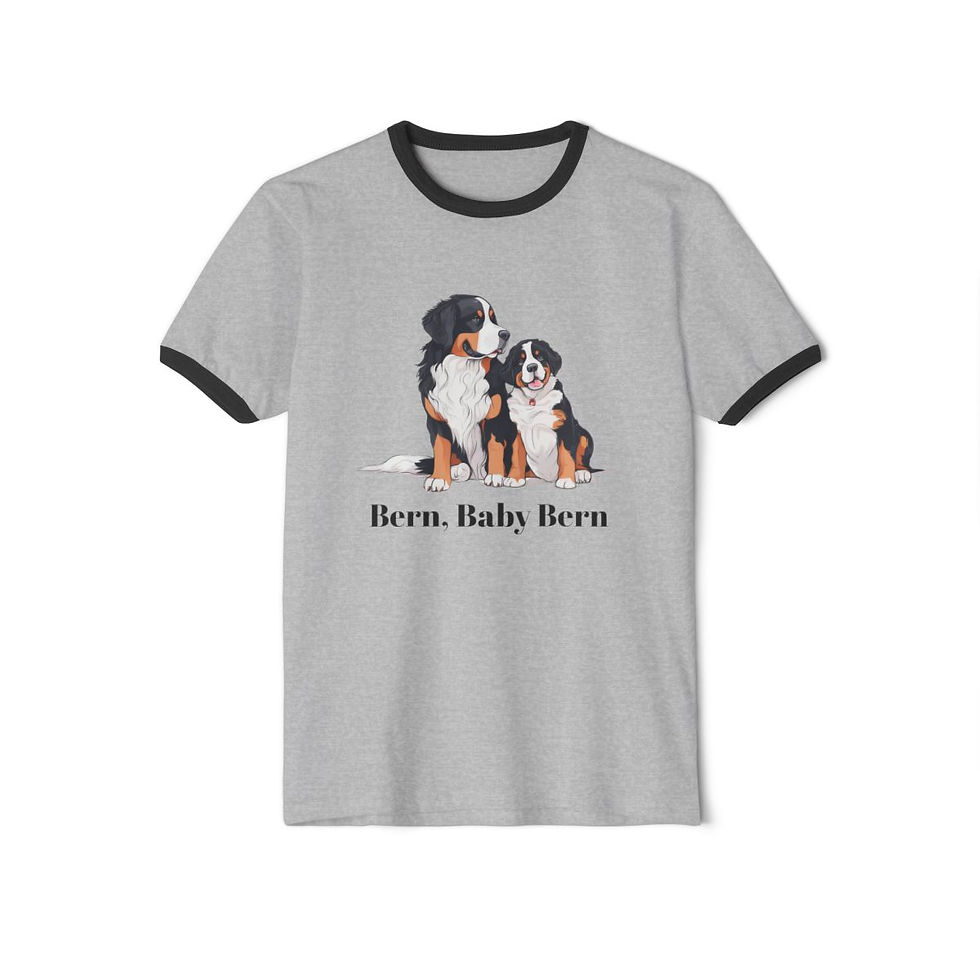 Thumbnail: Dog Lover Unisex T-Shirt - Mother and Baby Bernese Mountain Dog Design