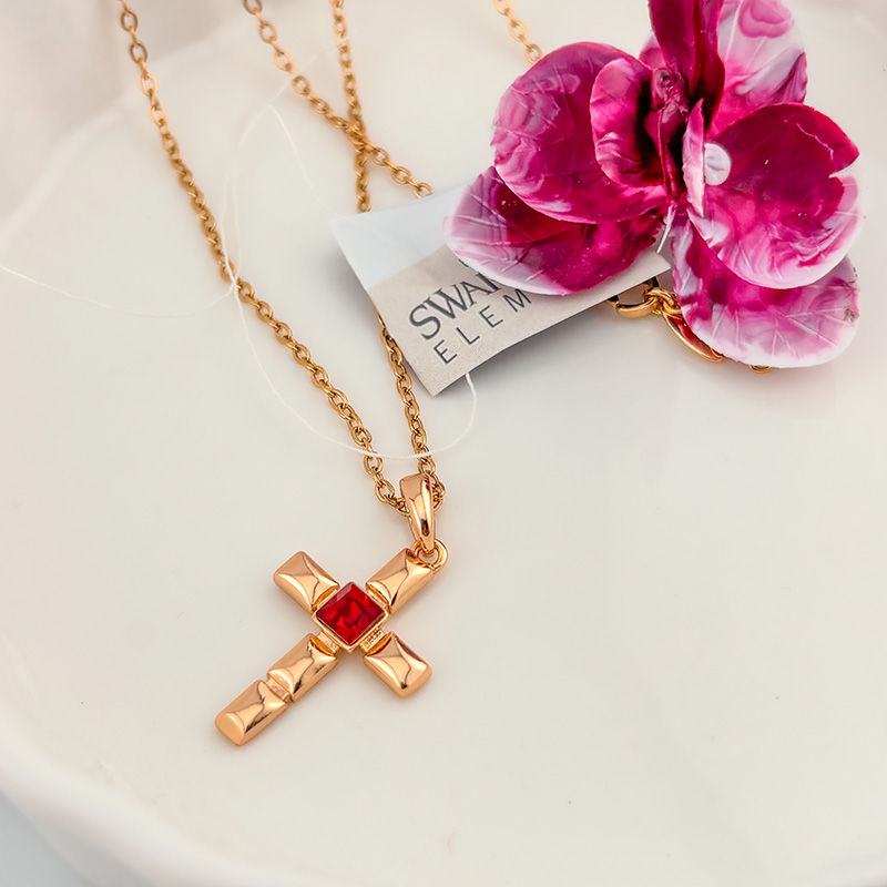 Miniatură: Lanț și cruciuliță  Credință cu cristal Swarovski
