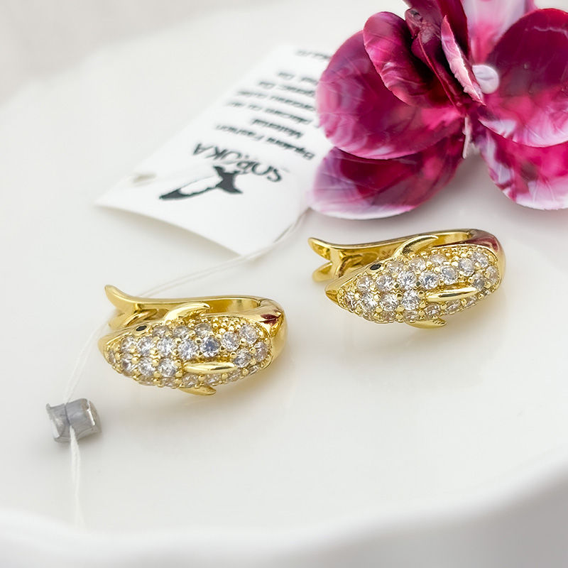 Miniatură: Cercei Delfin Diamant – nuanță de lămâie