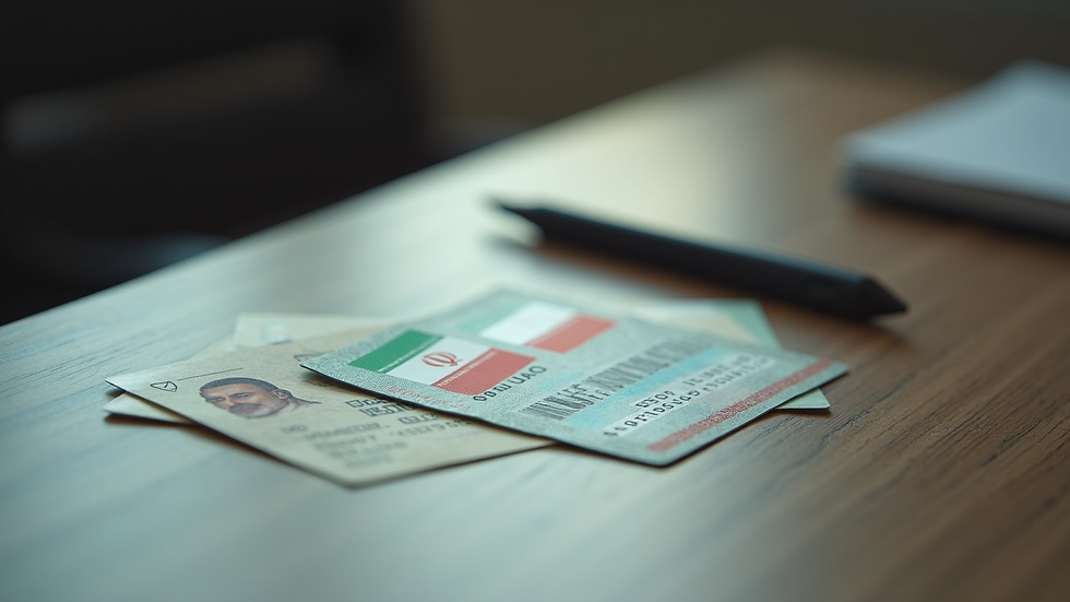 Close-up view of Iranian national ID card on a desk