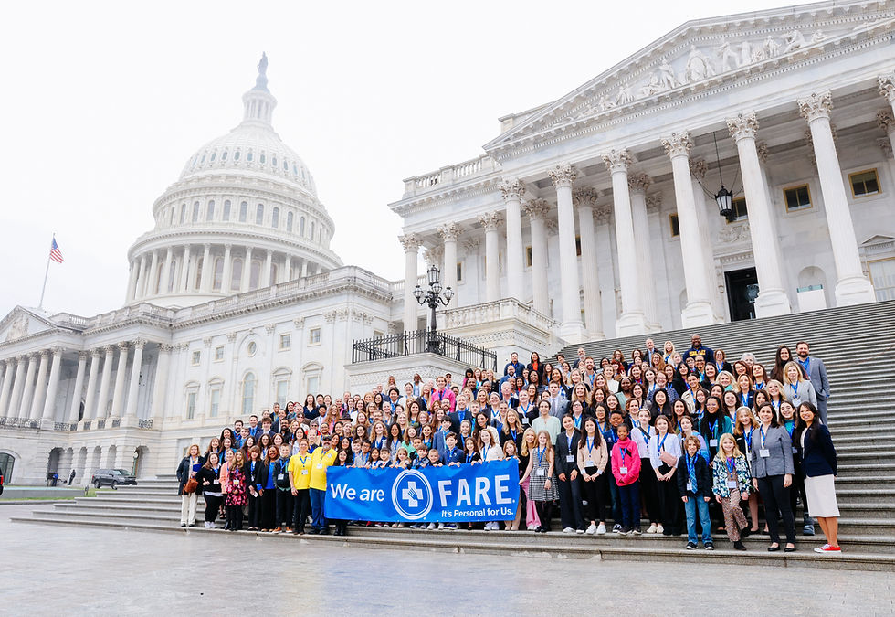 FARE Courage at Congress, U.S. Capitol, March 2024 (pictured above are advocates from 42 states including Jax Bari, first row above the "F" in FARE)