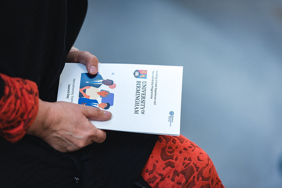 Close-up detail of a University of Birmingham and National Neurodiversity Training event programme.