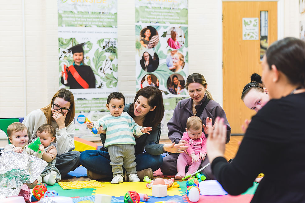Parent and baby community session photographed at Burnside Centre in Manchester