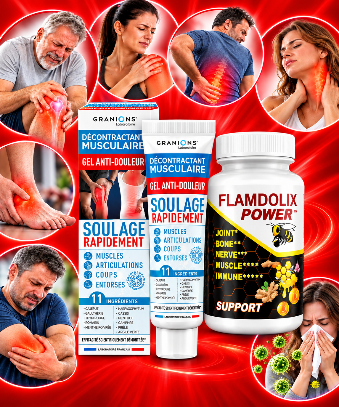 1x Flamdolix Power 60 caps + 1 Granions Pain Relief Gel 100ml