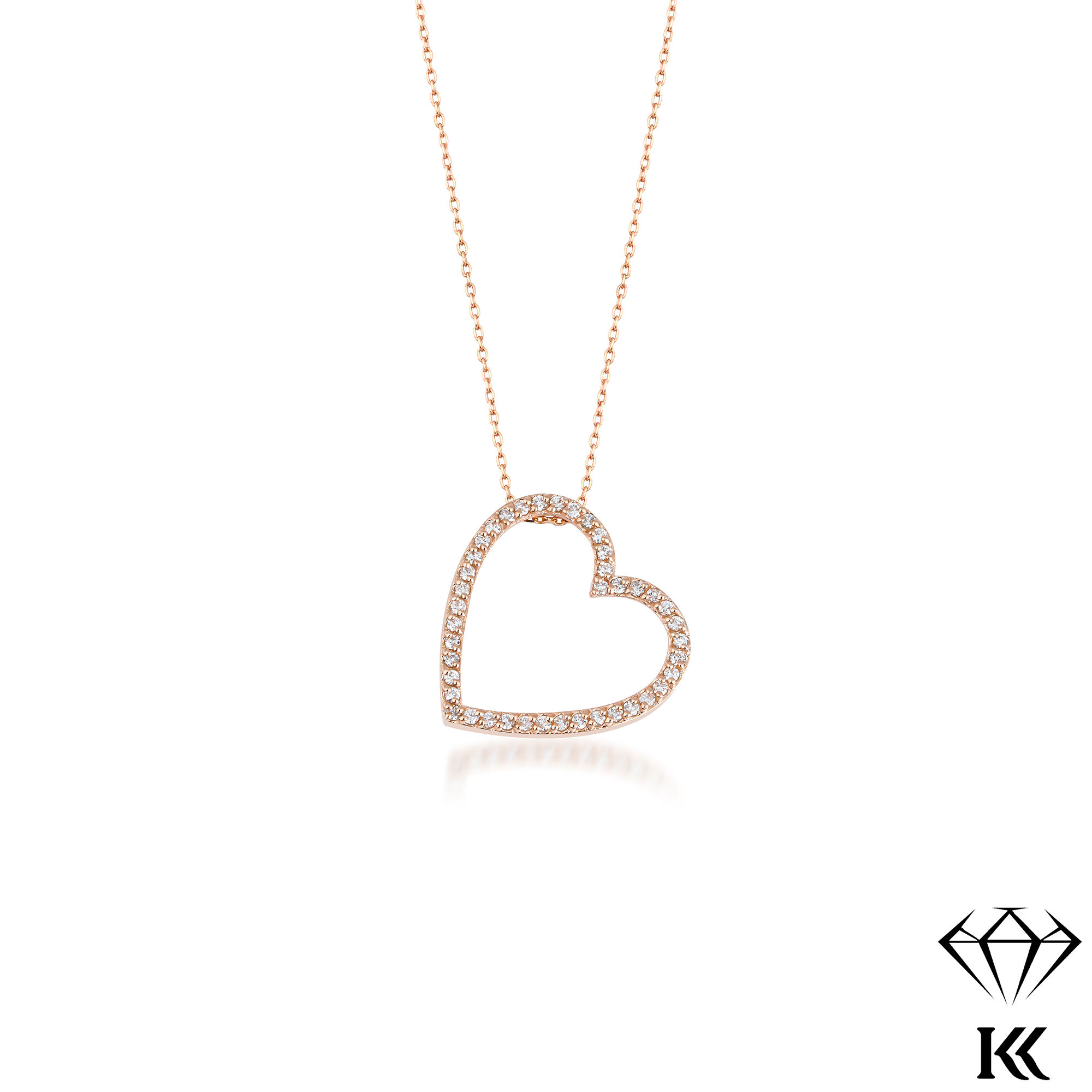 0.28 Karat Pırlanta Roz Kalp Kolye