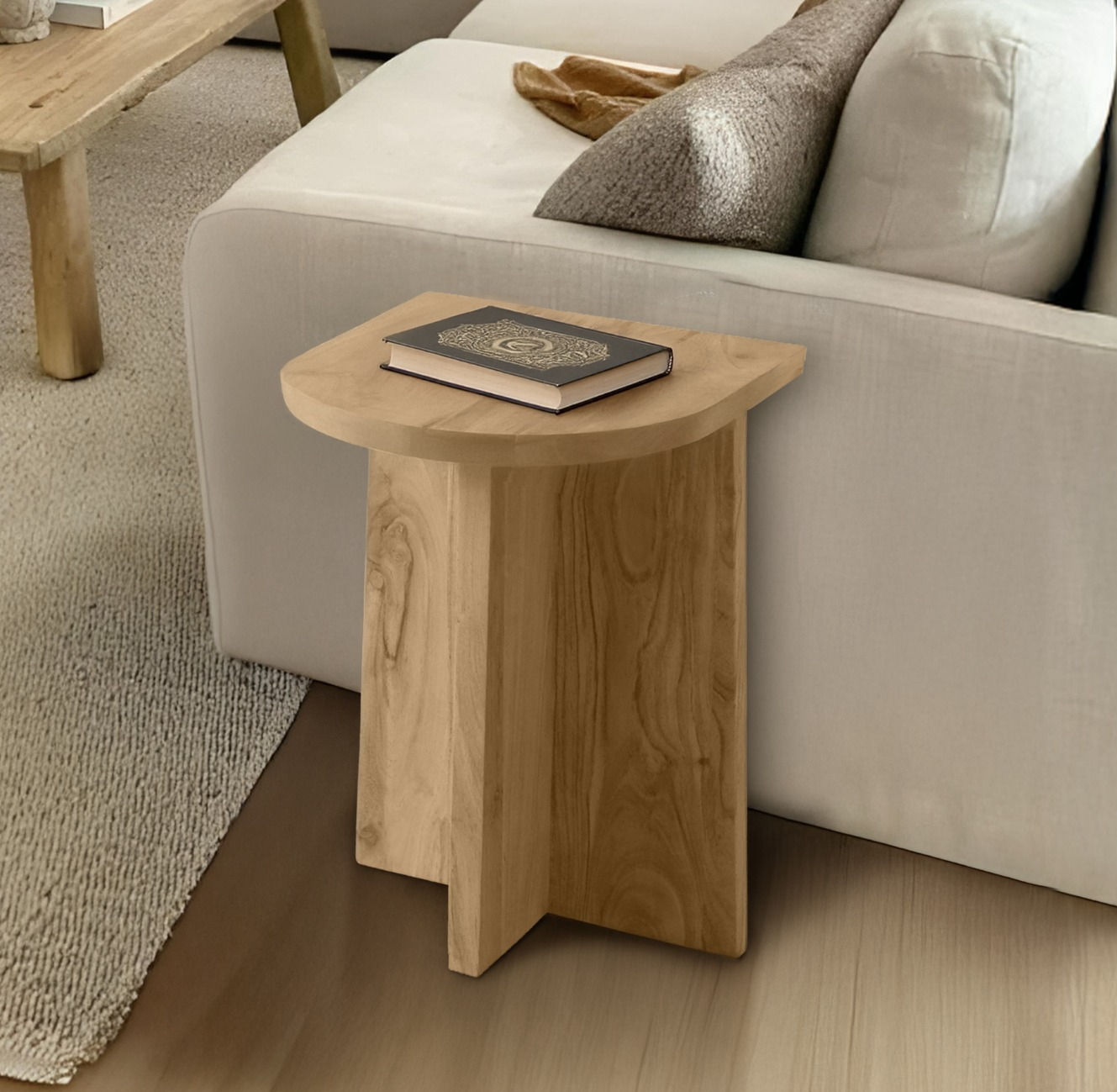 שולחן צד רגל ישרה עץ מלא- טבעי