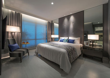 Master Bedroom of aerium permata buata, Jakarta. A biophilic inspired apartment show unit by Insada. Interior design, Show unit, Apartment, Biophilic, Nature