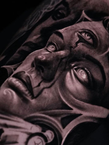 Realistic Gothic Portrait Tattoo by Sercan Okten