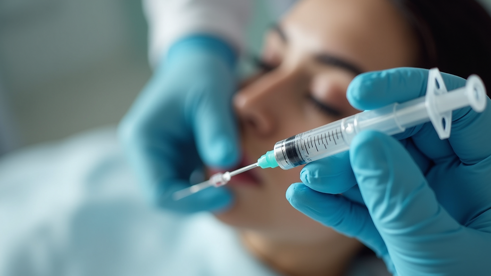 Eye-level view of injection syringe prepared for skin treatment