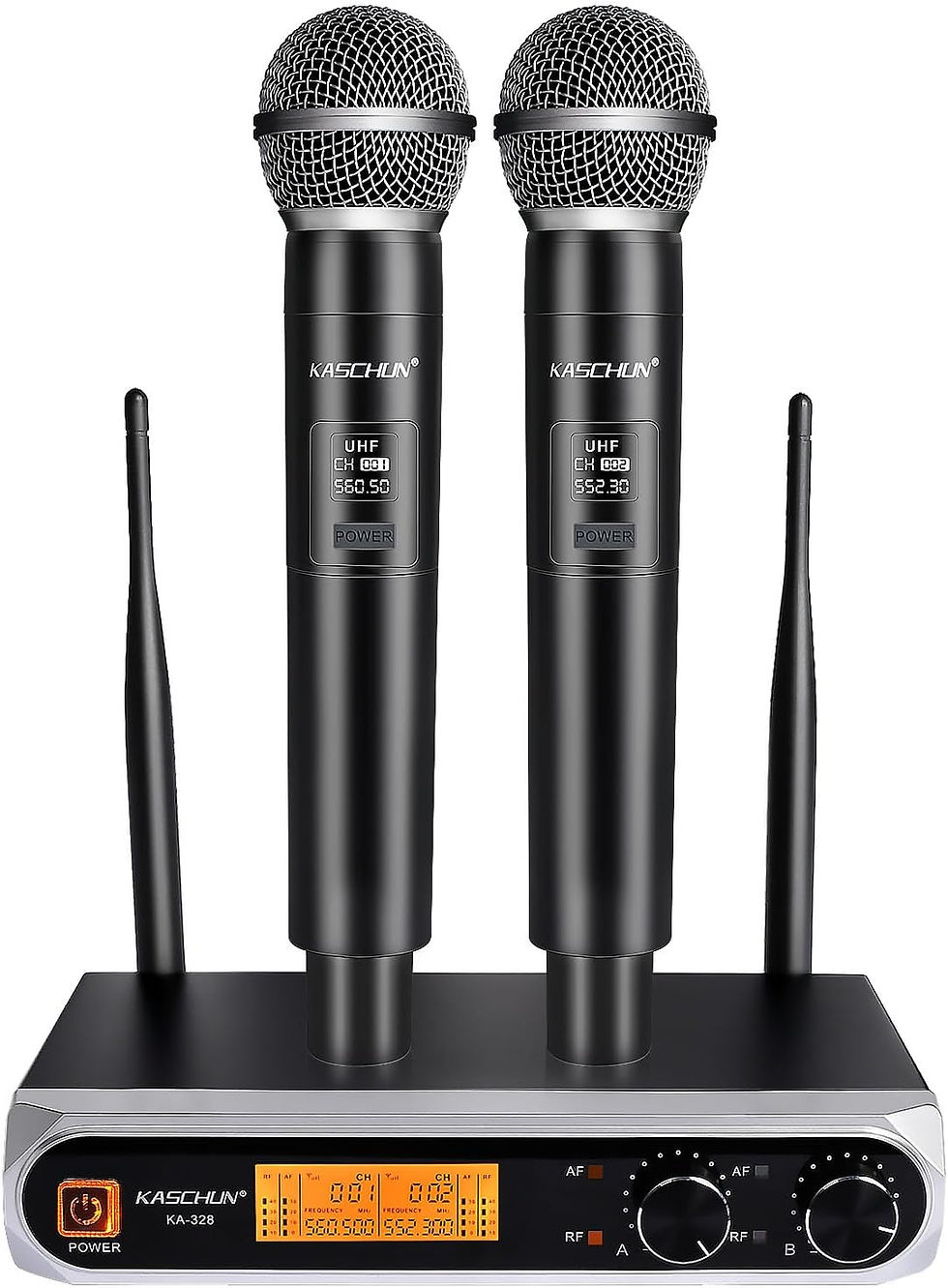 Thumbnail: Wireless Microphone System, Dual UHF Handheld Microphones, 200ft Long Range, Pl