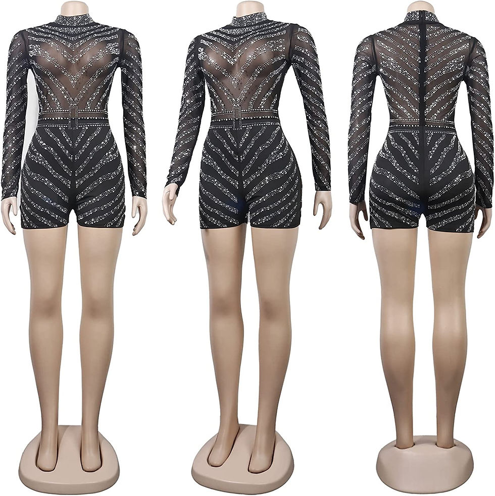 Thumbnail: Ekaliy Women's Sequin Rhinestone Bodycon Club Jumpsuit Mesh Short Jumpsuit Long