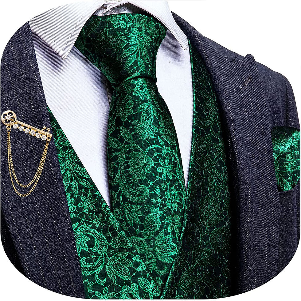 Thumbnail: YOHOWA Men's Silk Waistcoat Set Paisley Flower V-neck 5PC Tie Pocket Square Reg