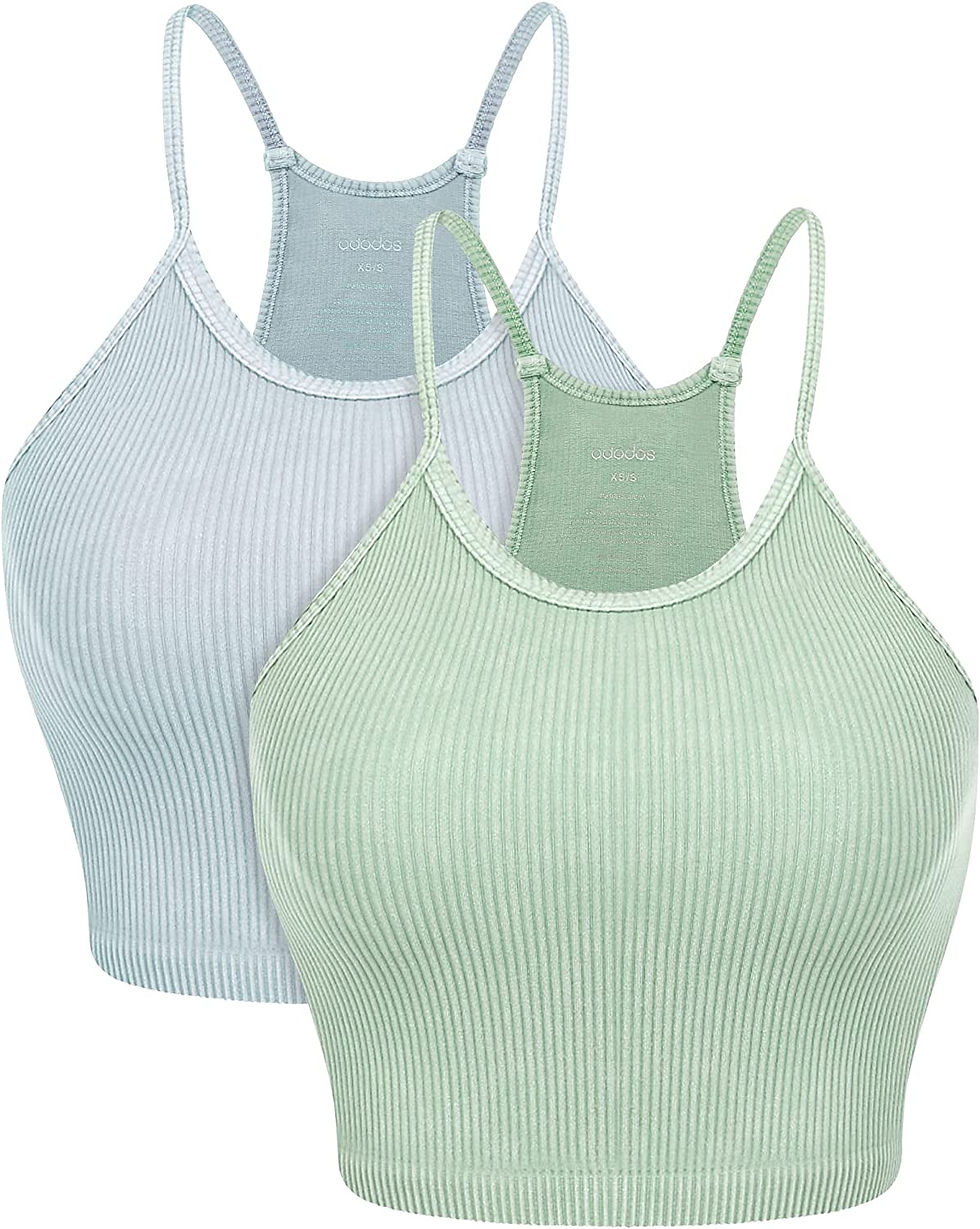 Thumbnail: ODODOS Women's Crop 3-Pack Washed Seamless Rib-Knit Camisole Crop Tank Tops