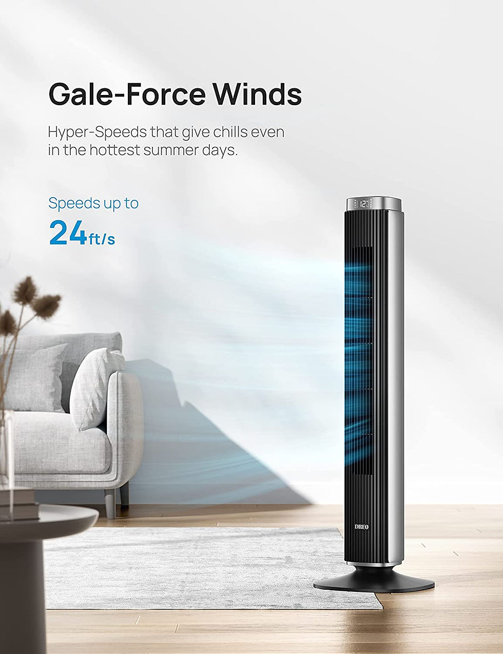 Thumbnail: Dreo Tower Fan with Remote, 25 DB Quiet DC Bladeless Fans, 42 Inch, 90° Oscilla