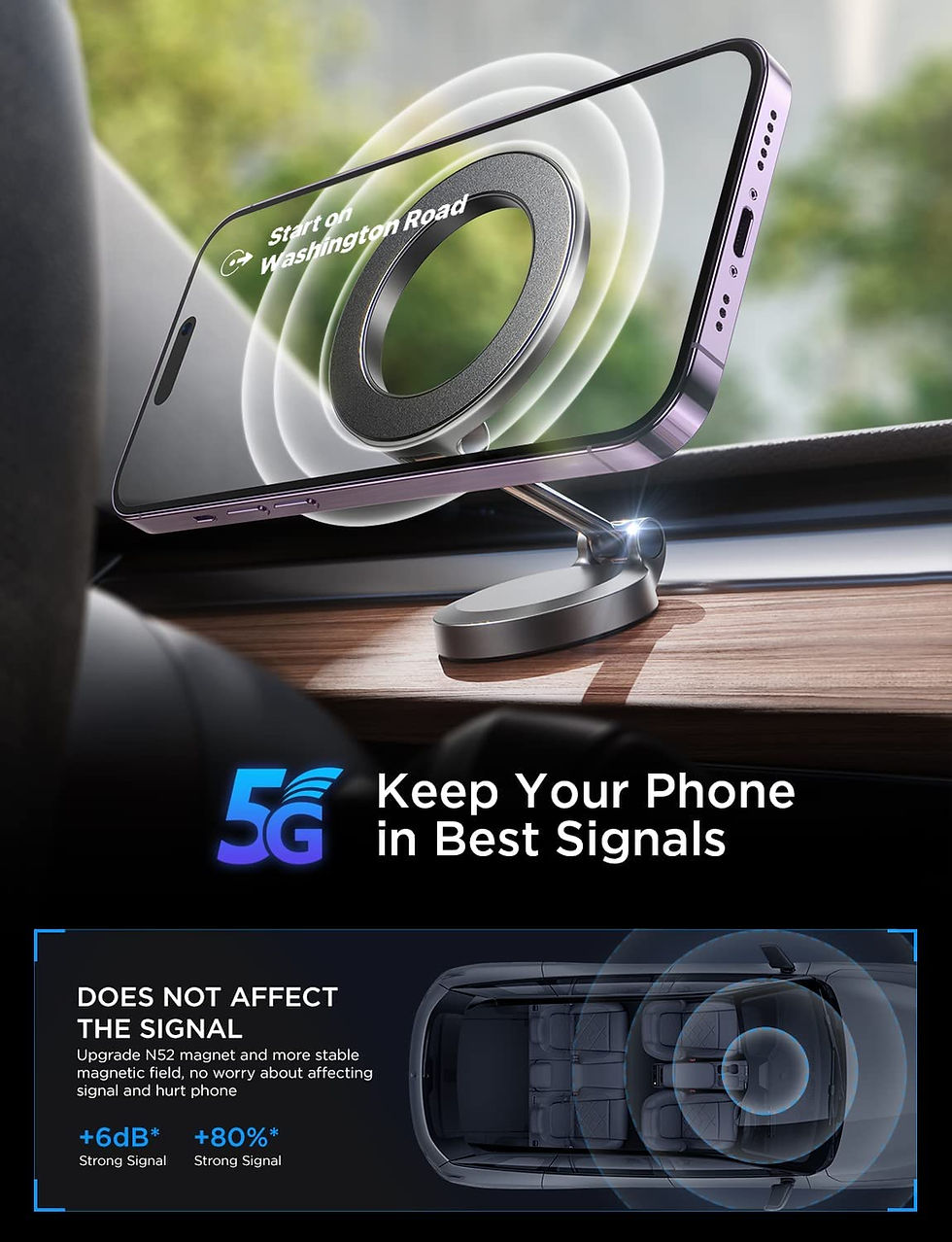 Thumbnail: LISEN for MagSafe Car Mount, [20 Strong Magnets] Magnetic Phone Holder for Car,