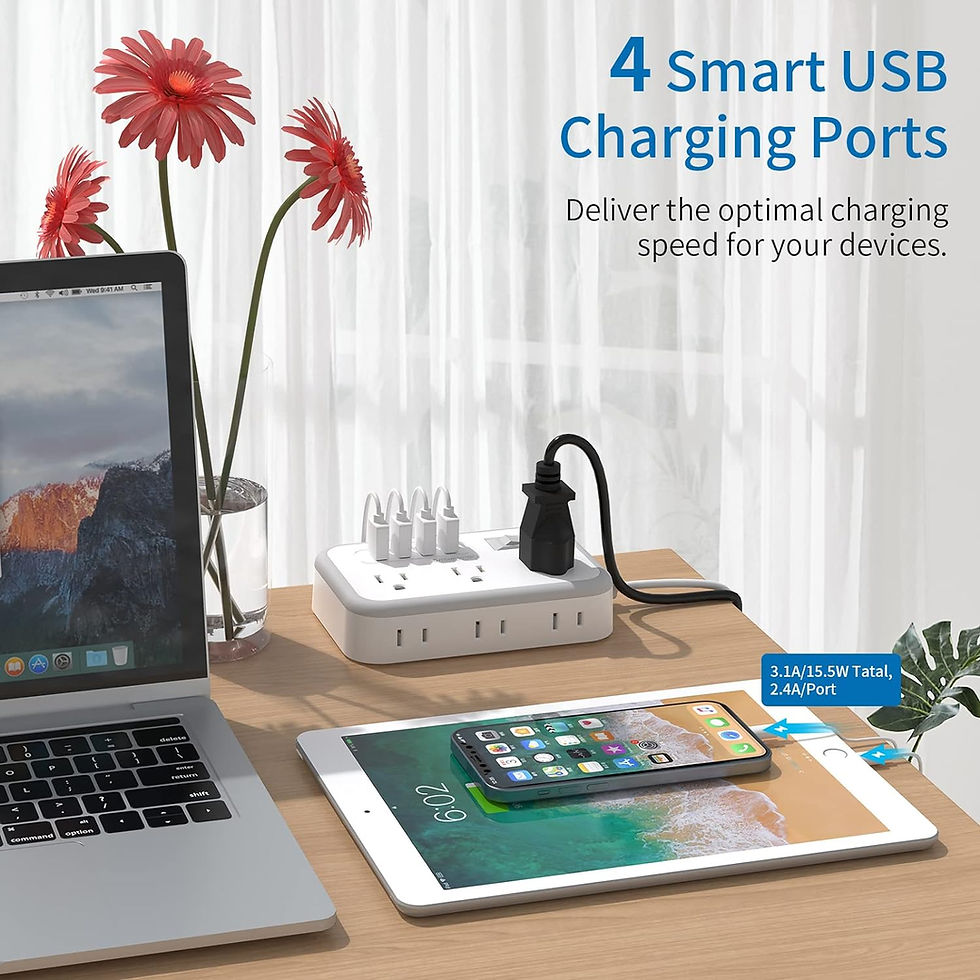 Thumbnail: Flat Plug Extension Cord 25 ft, Surge Protector Power Strip, Outlet Extender wi