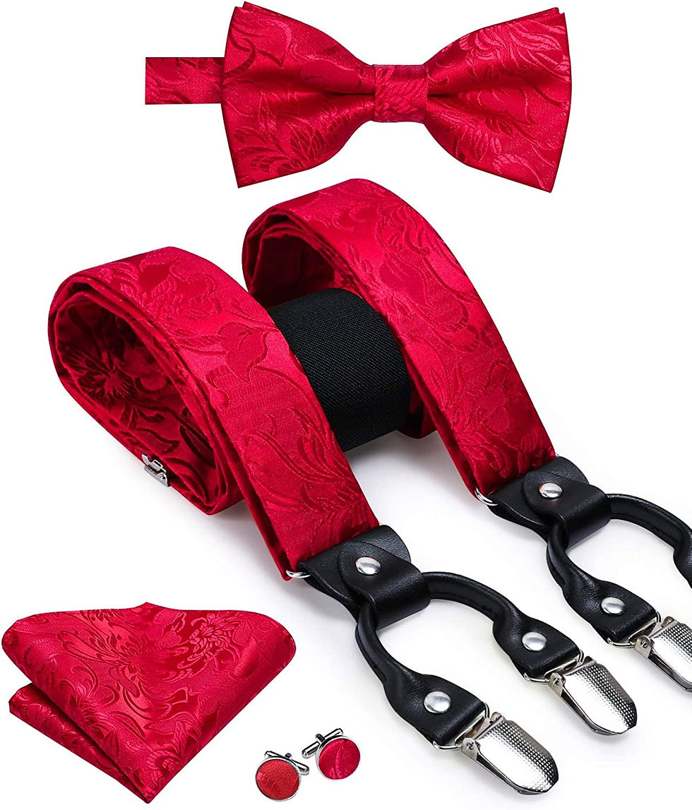 Thumbnail: Dubulle Mens Clips Suspenders and Pre tied Bow Tie Set with Pocket Square Y Sha