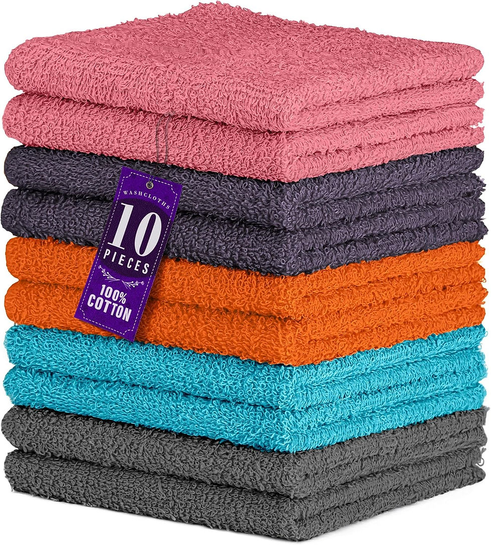 Thumbnail: DecorRack 10 Pack 100% Cotton Wash Cloth, Luxurious Soft, 12 x 12 inch Ultra Ab