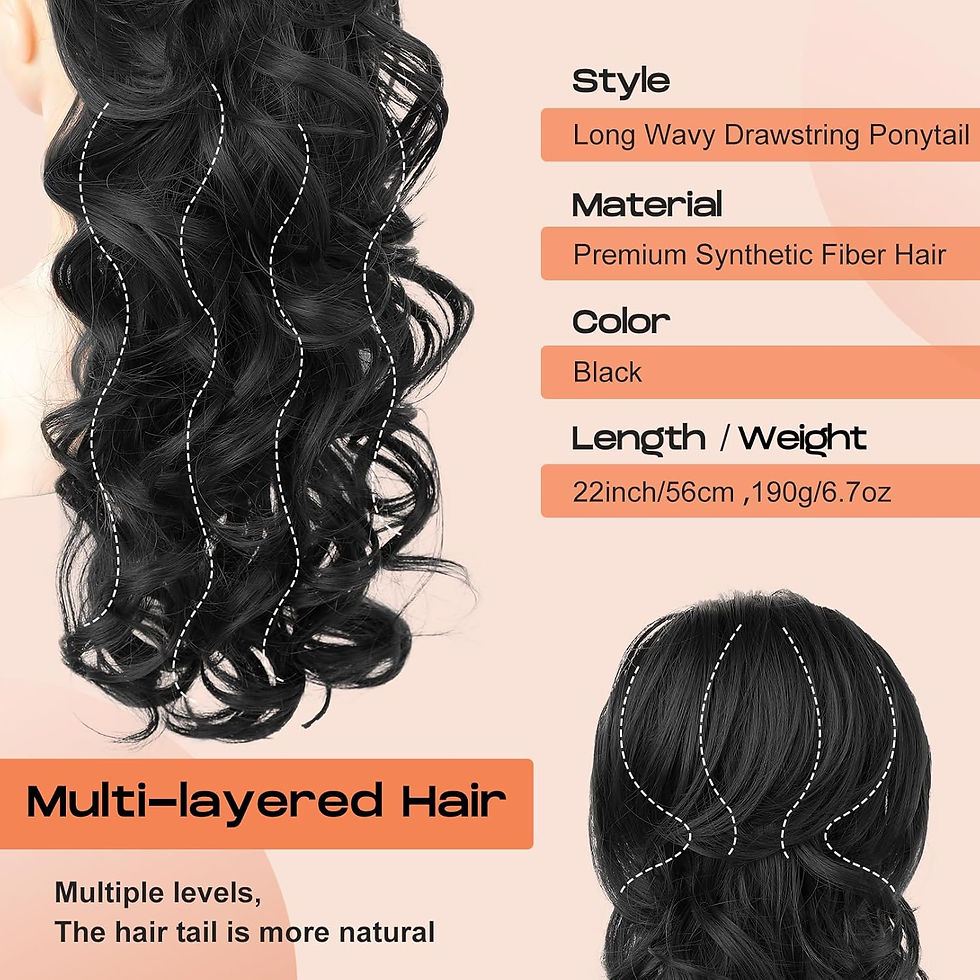 Thumbnail: SEIKEA Ponytail Extension, 22" Long Wavy Curly Drawstring Ponytail Multi-layere