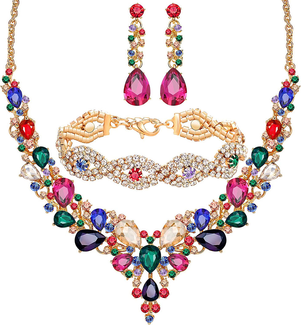 Thumbnail: 3/4 Pieces Women Jewelry Set Rhinestone Crystal Bride Statement Choker Necklace