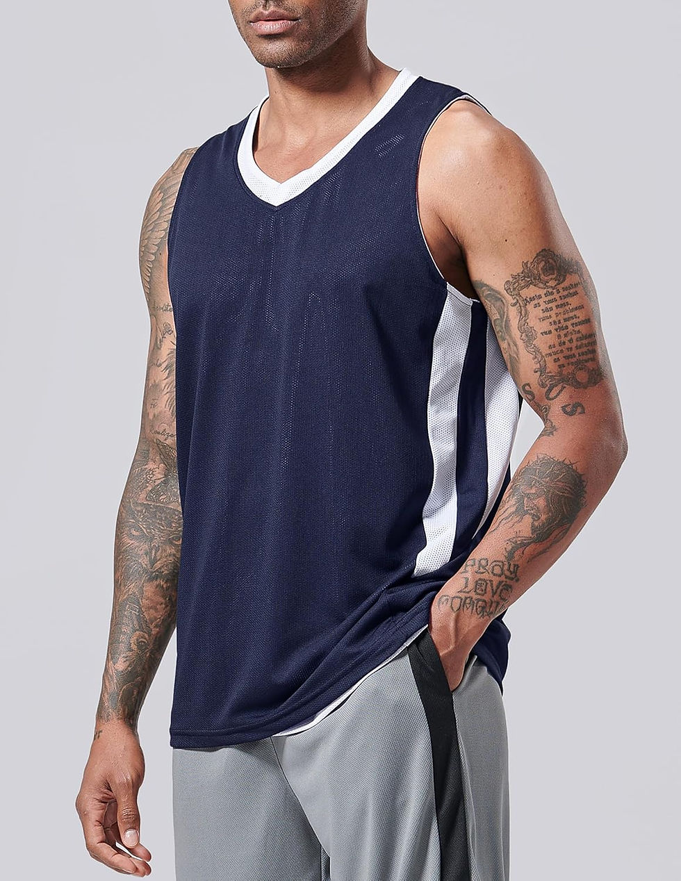 Thumbnail: Pack of 10 Reversible Men's Mesh Performance Athletic Basketball Jerseys - Blan