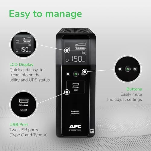 Thumbnail: APC Back-UPS Pro Sinewave UPS, 1500VA/900W UPS Battery Backup & Surge Protector