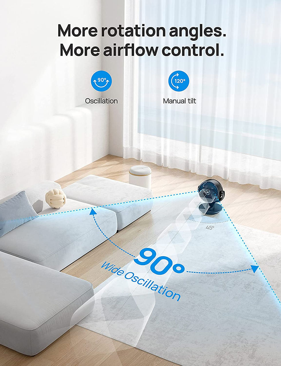 Thumbnail: Dreo Oscillating Fan Quiet for Bedroom, Small Desk Air Circulator for Whole Roo