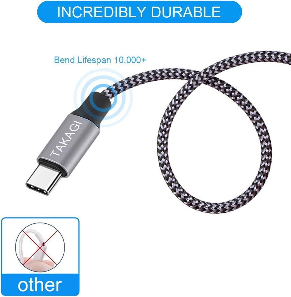 Thumbnail: TAKAGI USB Type C Cable 3A Fast Charging, (3-Pack 6feet) USB-A to USB-C Nylon B