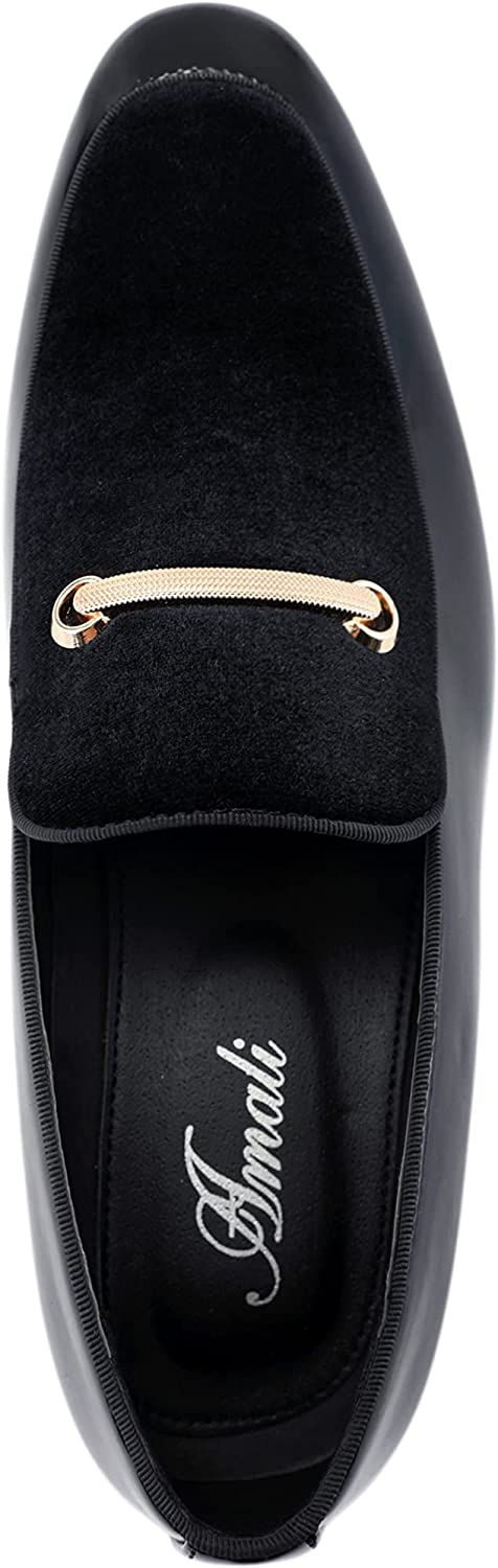 Thumbnail: Amali Fay Velvet Men’s Slip-On Shoes with Gold Chain Ornament Dress Shoes for M