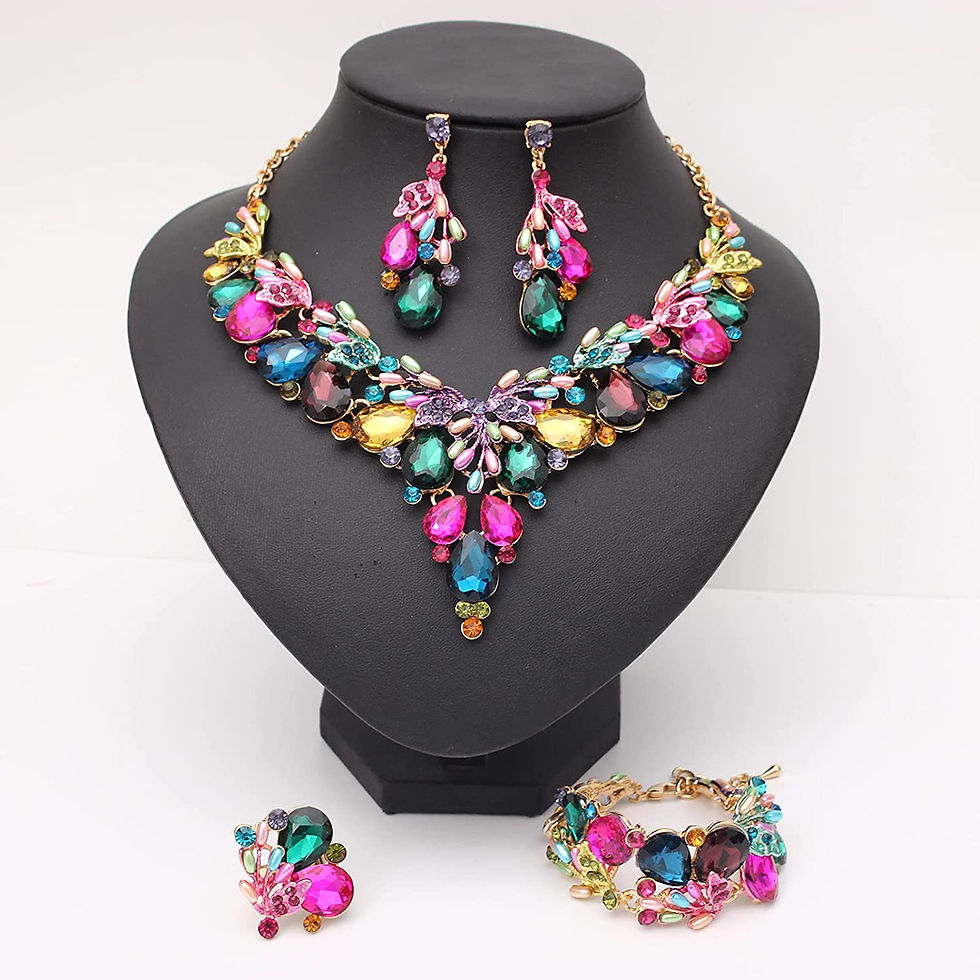 Thumbnail: Jewelry Set for Women, Statement Necklace Dangle Earrings Bracelet Ring, White/