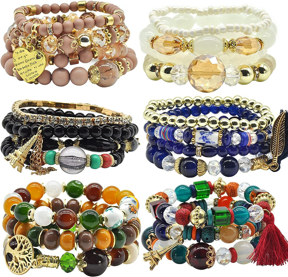 Thumbnail: Bohemian Bracelet Sets for Women - 6 Sets Stackable Stretch Bracelets Multi-col