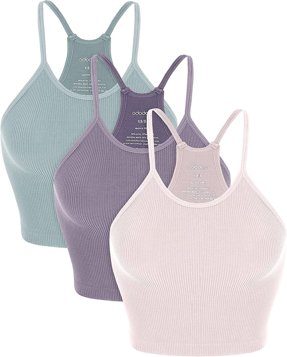 Thumbnail: ODODOS Women's Crop 3-Pack Washed Seamless Rib-Knit Camisole Crop Tank Tops