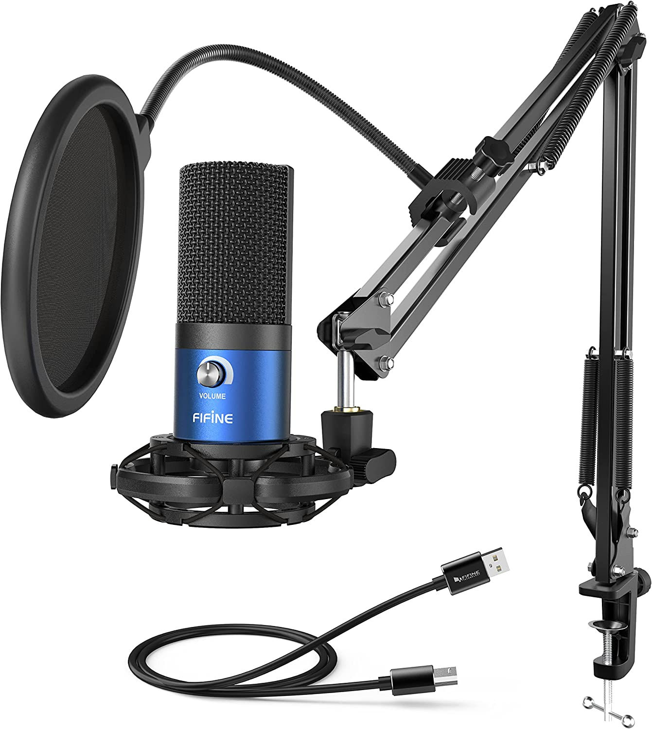 FIFINE Studio Condenser USB Microphone Computer PC Microphone Kit with Adjustab