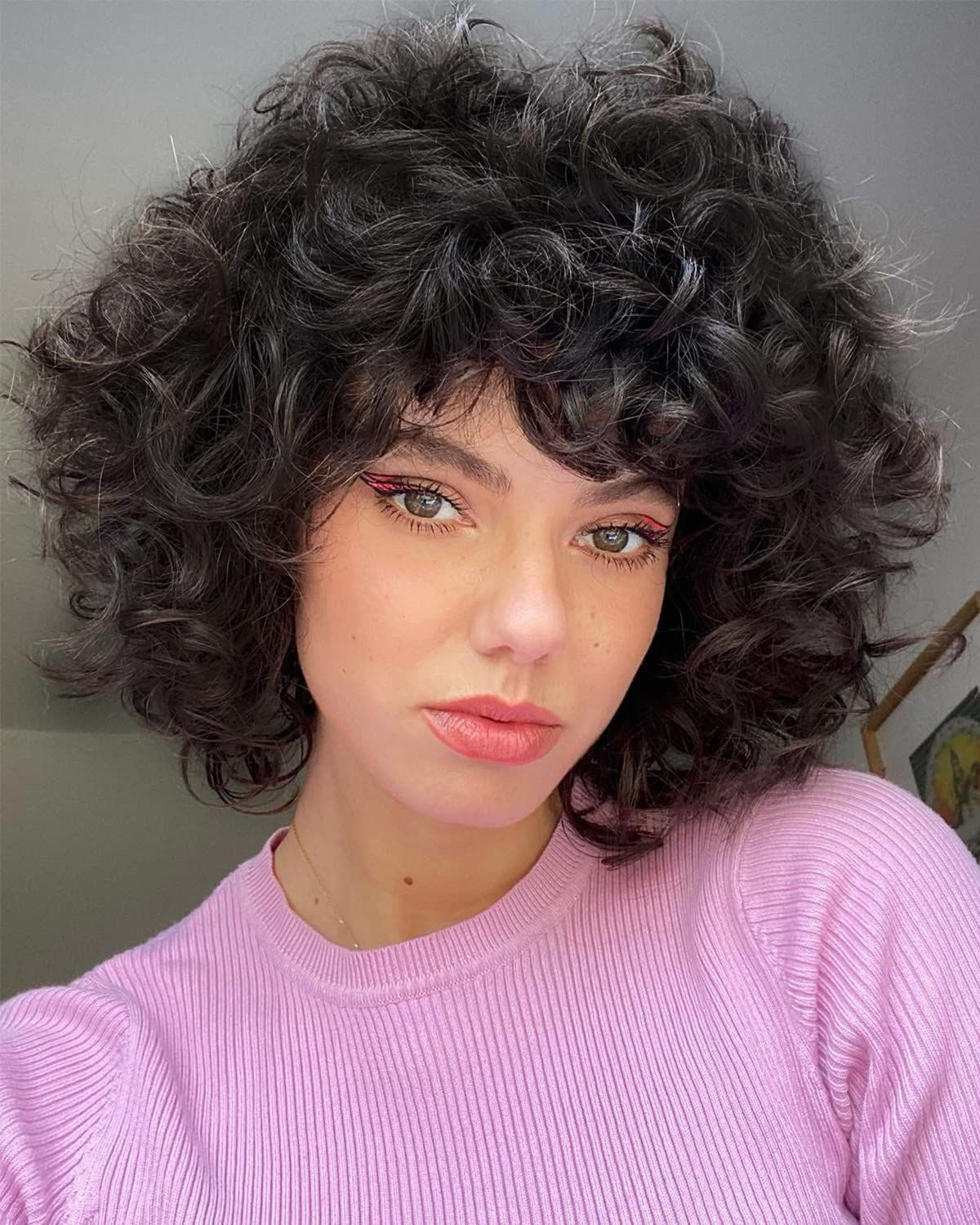 LONAI Curly Wig with Bangs for Black Women Long Black Kinky Wigs with Wispy Ban