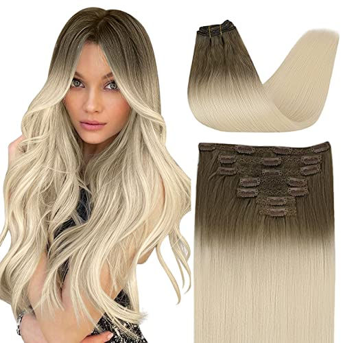 Thumbnail: Blonde Hair Extensions Clip in Real Human Hair Clip in Hair Extensions Platinum