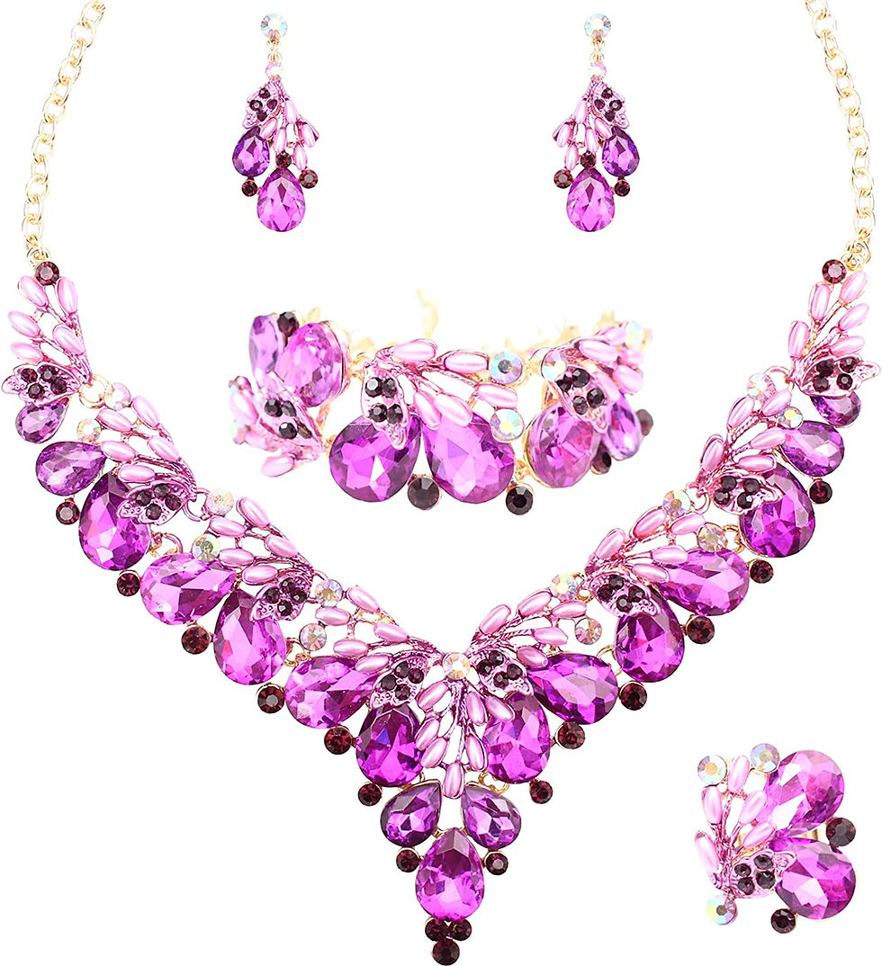 Thumbnail: Jewelry Set for Women, Statement Necklace Dangle Earrings Bracelet Ring, White/
