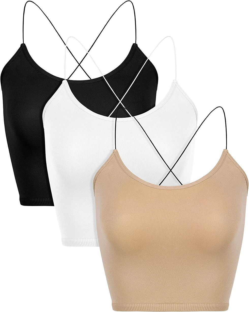 Thumbnail: ODODOS Women's Crop 3-Pack Washed Seamless Rib-Knit Camisole Crop Tank Tops