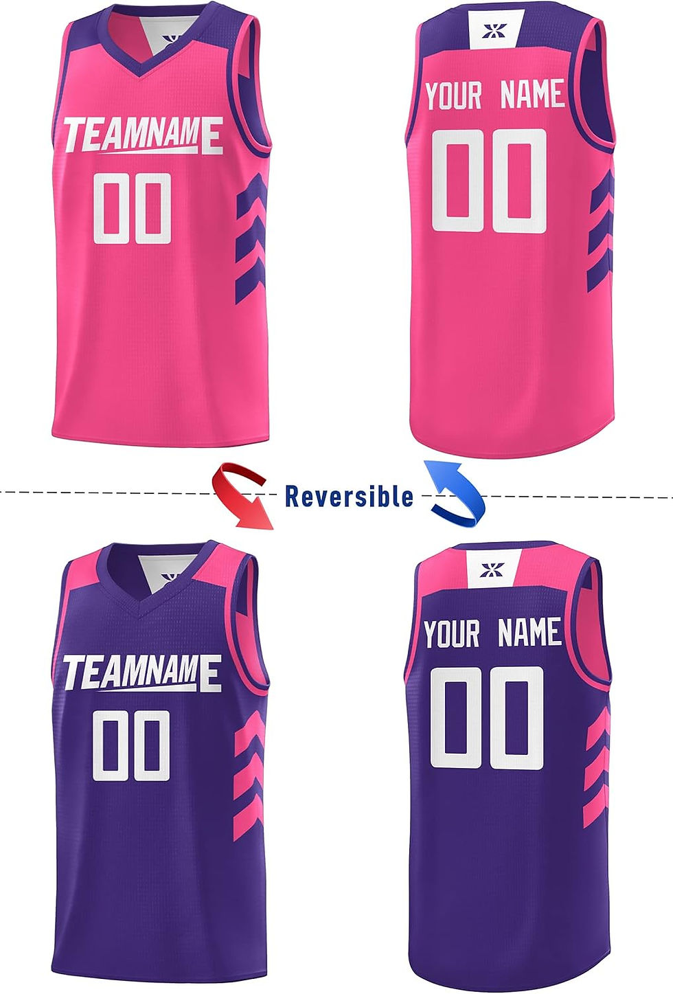 Thumbnail: Custom Reversible Basketball Jersey 90s Hip Hop Sports Shirts Printed Name Numb
