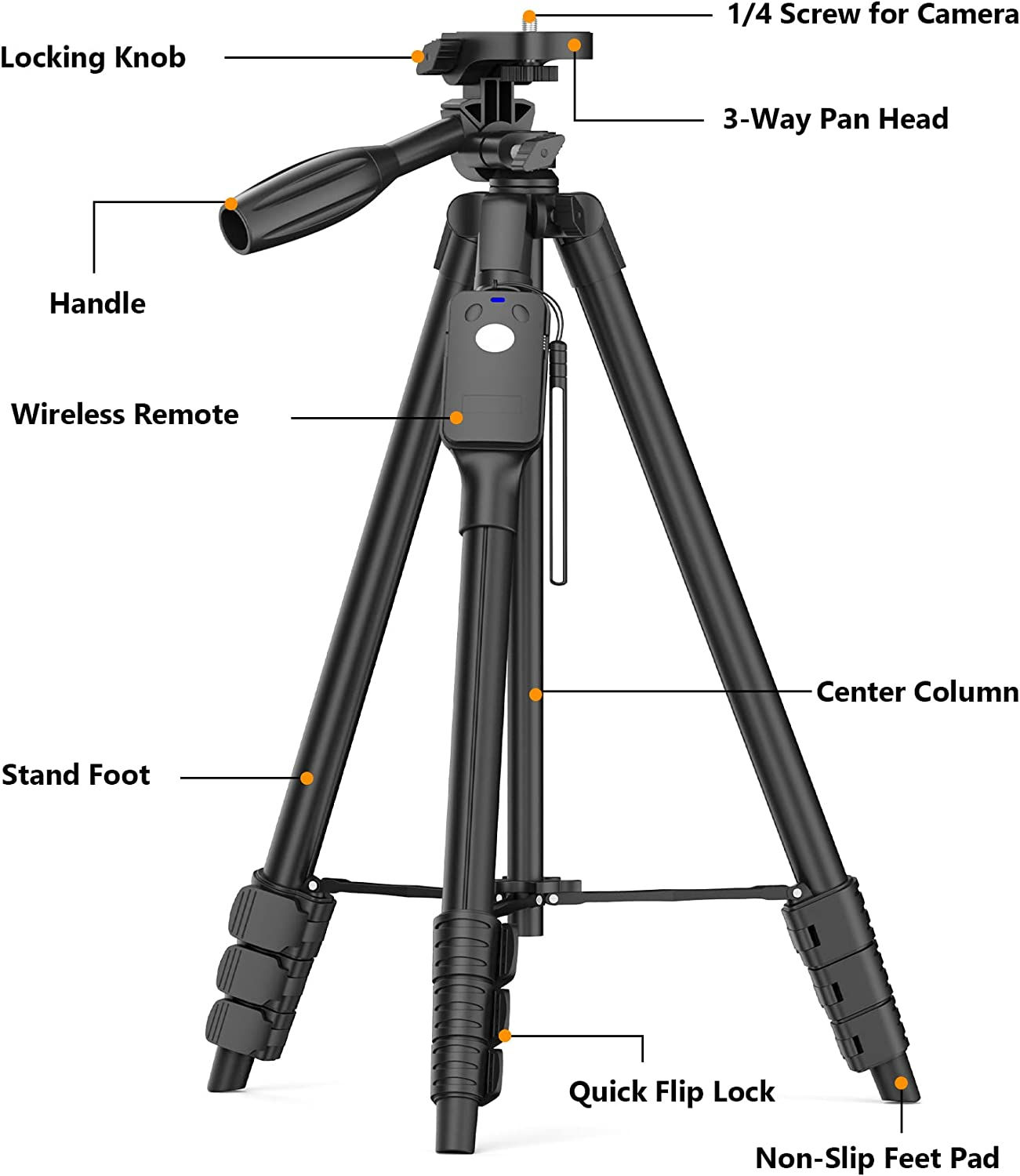 60" Camera Tripod with Travel Bag,Cell Phone Tripod with Remote,Professional Al