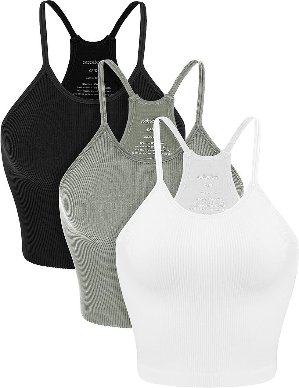 Thumbnail: ODODOS Women's Crop 3-Pack Washed Seamless Rib-Knit Camisole Crop Tank Tops