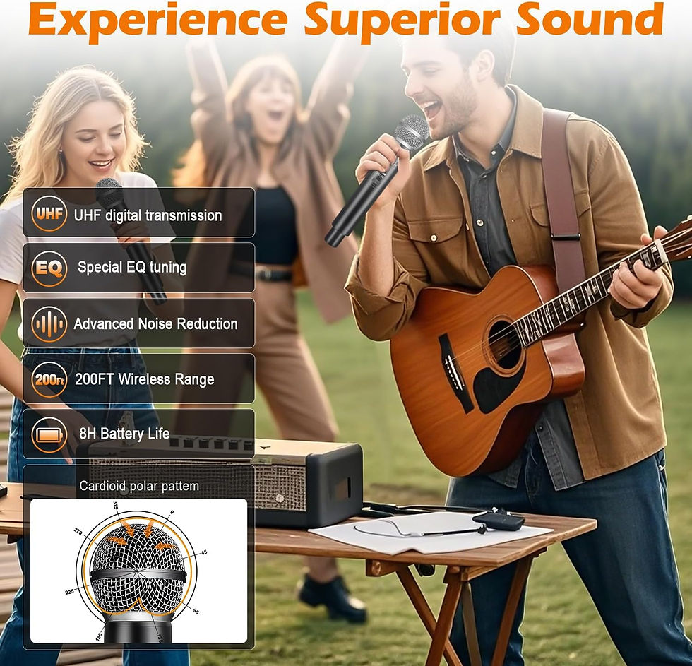 Thumbnail: Wireless Microphone System, Dual UHF Handheld Microphones, 200ft Long Range, Pl