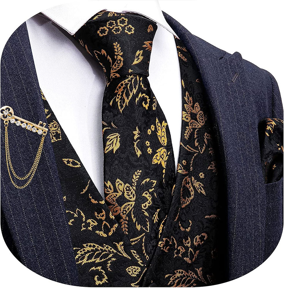 Thumbnail: YOHOWA Men's Silk Waistcoat Set Paisley Flower V-neck 5PC Tie Pocket Square Reg