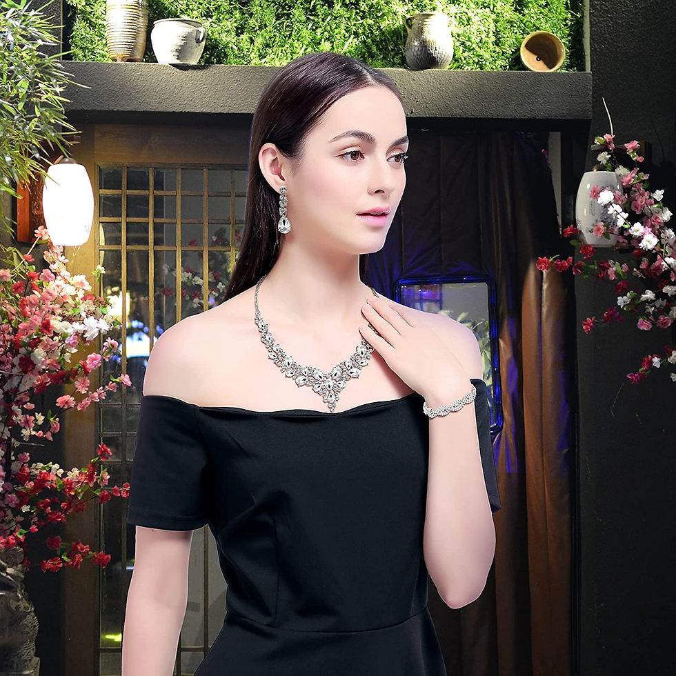Thumbnail: 3/4 Pieces Women Jewelry Set Rhinestone Crystal Bride Statement Choker Necklace