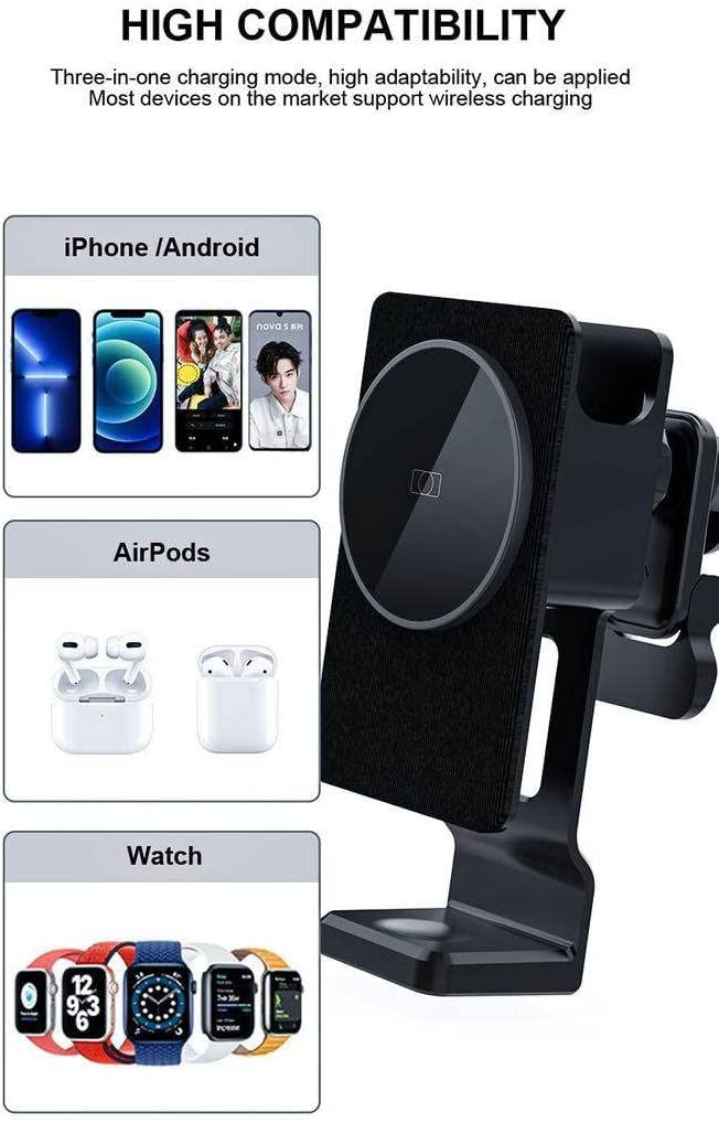 Thumbnail: Car Phone Holder 3 in 1 Magnetic Wireless Car Charger for iPhone/Airpods/Watch,
