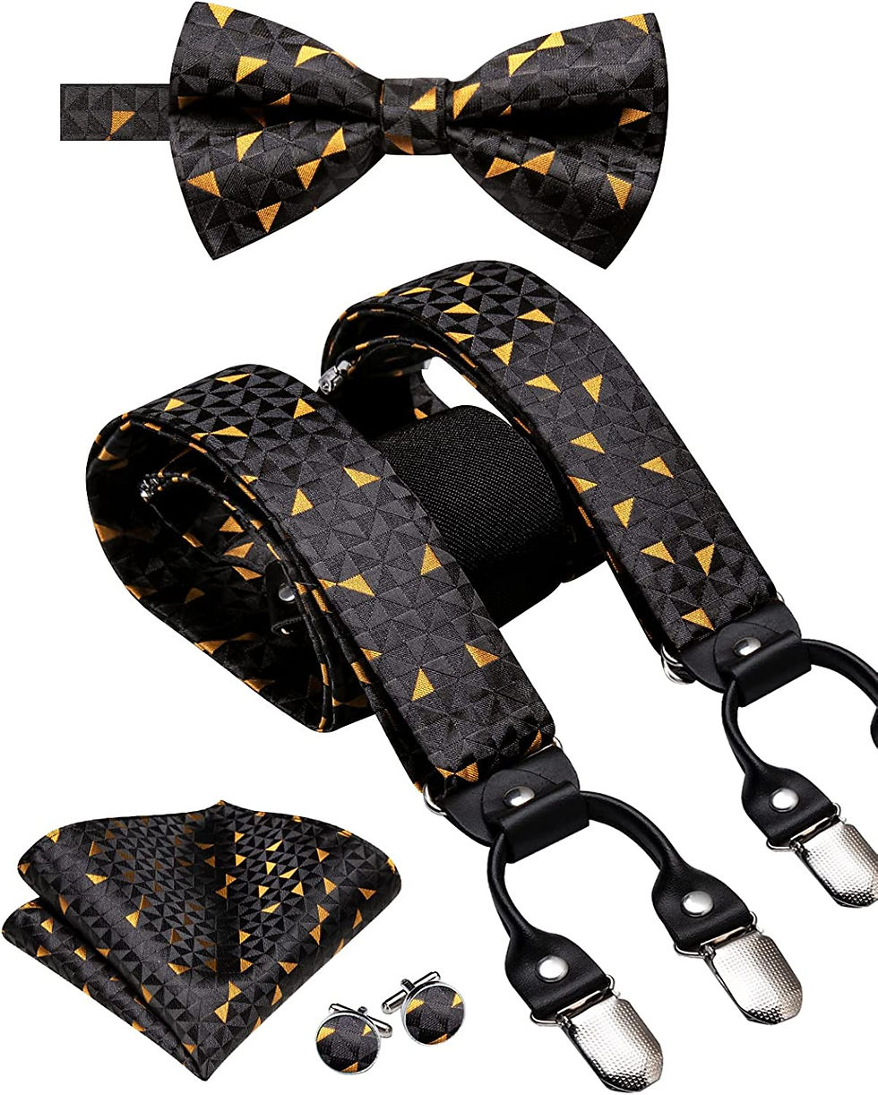Thumbnail: Dubulle Mens Clips Suspenders and Pre tied Bow Tie Set with Pocket Square Y Sha
