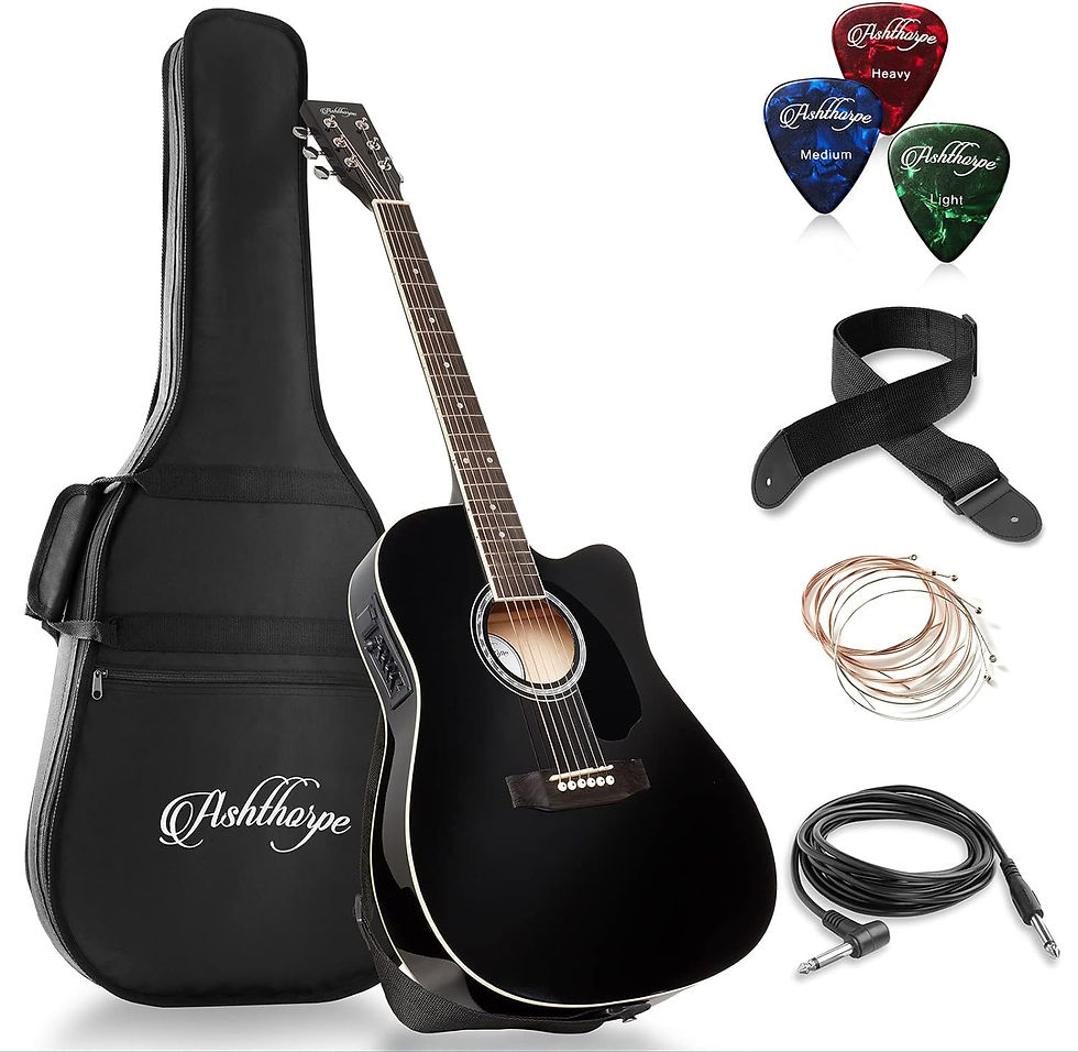 Thumbnail: Ashthorpe Full-Size Cutaway Thinline Acoustic-Electric Guitar Package - Premium