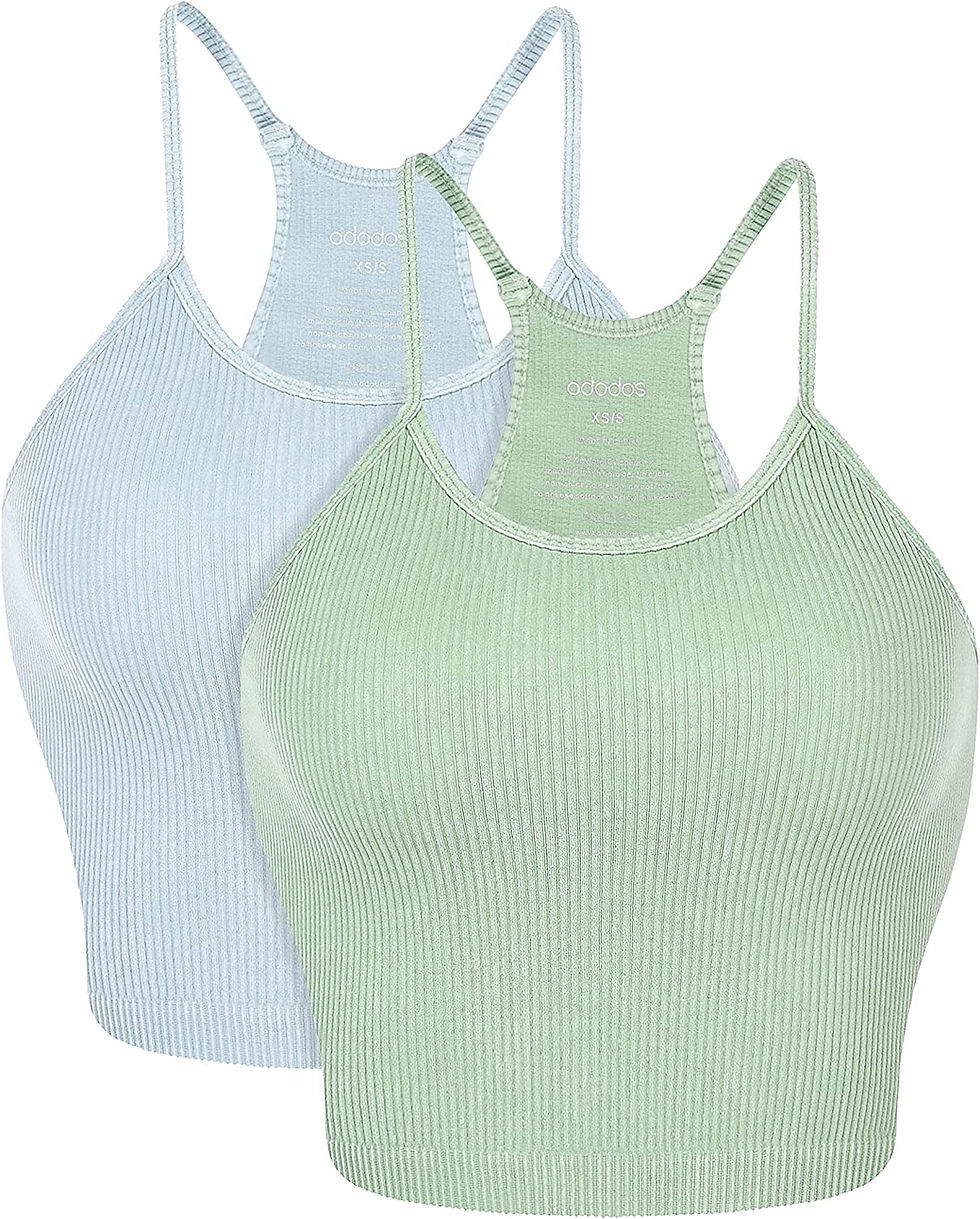 Thumbnail: ODODOS Women's Crop 3-Pack Washed Seamless Rib-Knit Camisole Crop Tank Tops