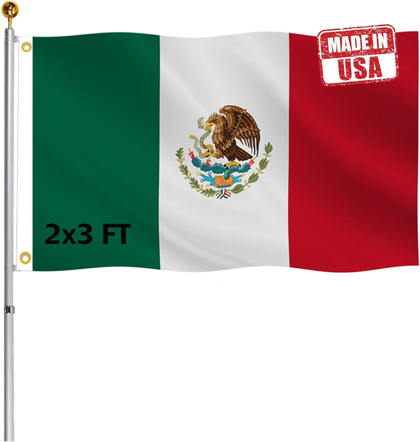 Embroidery Double Sided Mexico Flag 3x5 FT Outdoor- 340D Heavy Duty Mexican Nat