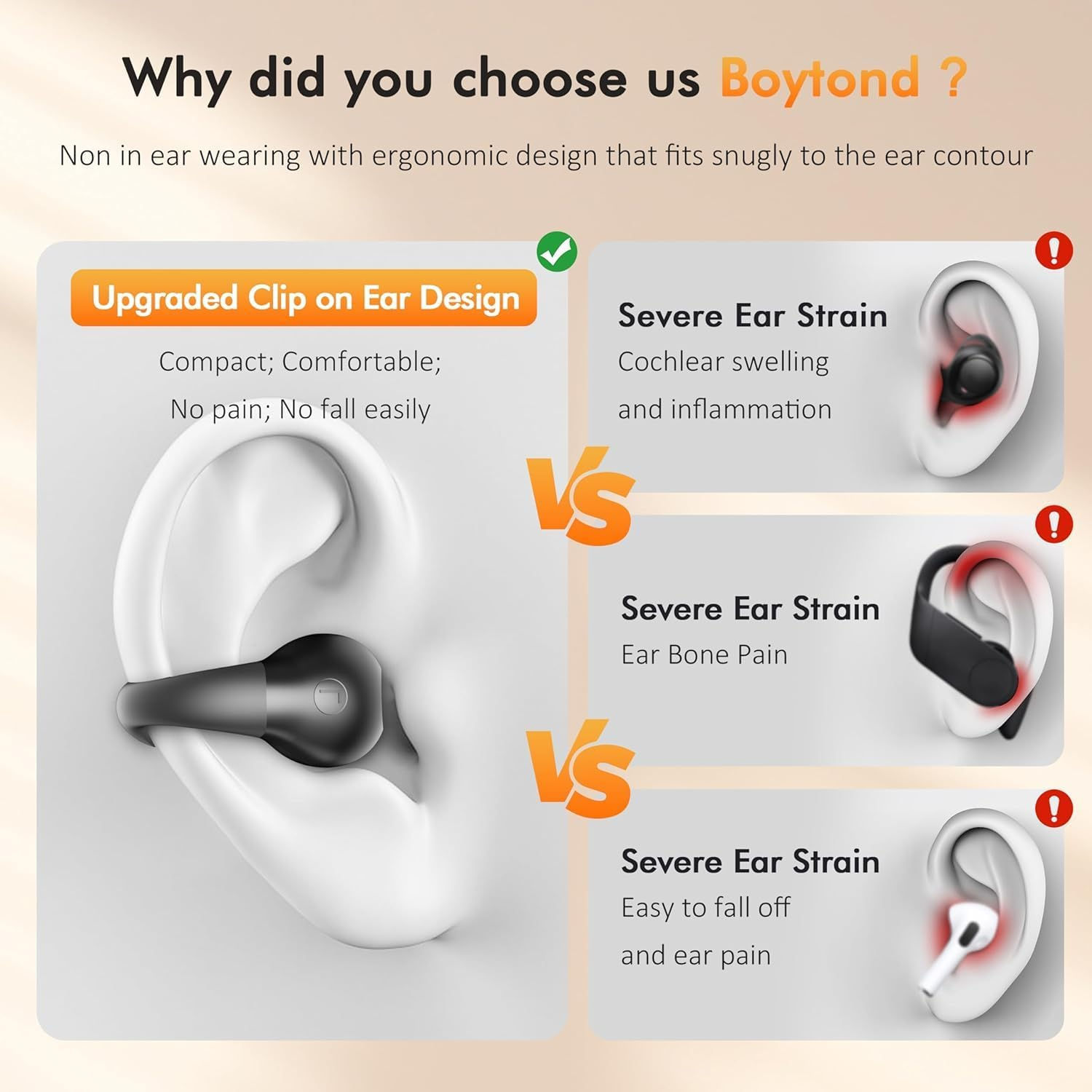 Open Ear Clip Headphones, Wireless Earbuds Bluetooth 5.3 Sports Earphones Built